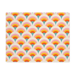 Retro Placemat pink yellow fabric placemats geometrical cloth table decor hippie pattern housewarming gift idea70s 60s groovy maximalist