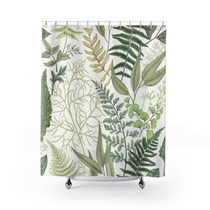 Botanical Shower Curtain woodland bathroom decor vintage shower curtains greenery bathroom decor botanical fern leaves home decor