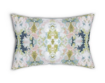 Abstract Watercolor Lumbar Pillow: Pink sage green Home Decor