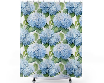 Rideau de douche floral hortensia bleu fleurs salle de bain décor botanique rideau de douche aquarelle salle de bain décor moderne boho boho coloré