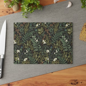 Fern Glass Cutting Board woodland kitchen decor green forest leaves Charcuterie Board botanical Tempered Glass Chopping Board Christmas