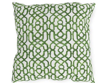 Chinoiserie OUTDOOR Pillow grandmillennial patio decor green trellis garden pillows balcony modern swimming pool lumbar designer