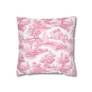 Toile throw pillow cover ocottagecore pillow case white pink home decor french cottage bedroom decor vintage accent pillow toile de jouy