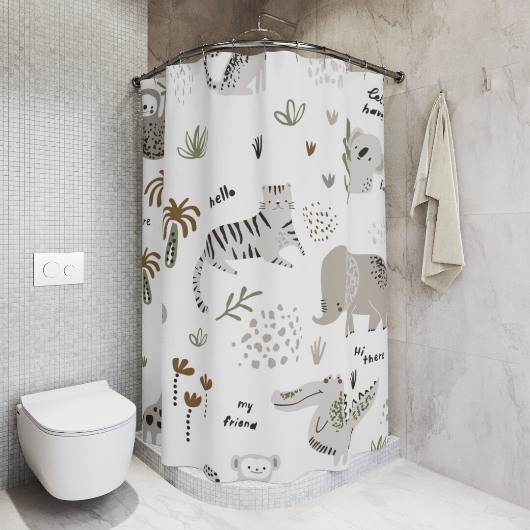 Safari Shower Curtain Kids Bathroom Decor Modern Shower Curtains Kids ...