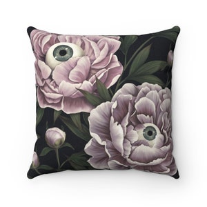 Quirky throw pillow cover botanical pillow cover floral home decor boho gothic decor dark flowers eyes accent pillow 14x14 16x16 18x18 20x20