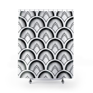 Art deco Shower Curtain Elegant Bathroom Decor White Black Bathroom Vintage Shower Curtains geometrical Decor Gift Idea for her wife