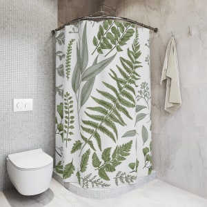 Fern Shower Curtain botanical bathroom decor forest shower curtains greenery boho bohemian leaves green woodland cabin decor nature