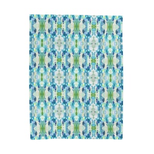 Watercolor Kaleidoscope Plush Blanket: Pastel Green Blue Peach Velveteen Throw