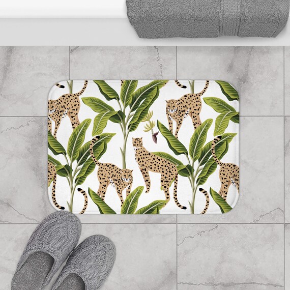 Leopard Print Bath Mat Kids Bath Mats Colorful Kids Bathroom Decor Green  Jungle Bath Rug Mat Panther Tiger Shower Mat Animal Print Shower 