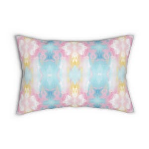 Abstract art Lumbar Throw Pillow watercolor lumbar pillow blue yellow pink home decor kaleidoscope dorm bedroom mirrored pastel college