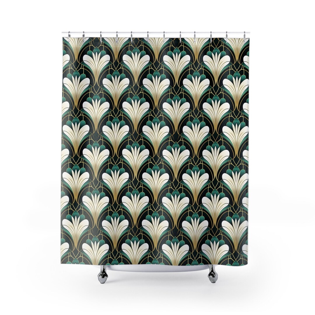 Art Deco Shower Curtain Vintage Bathroom Decor Emerald Green Gold