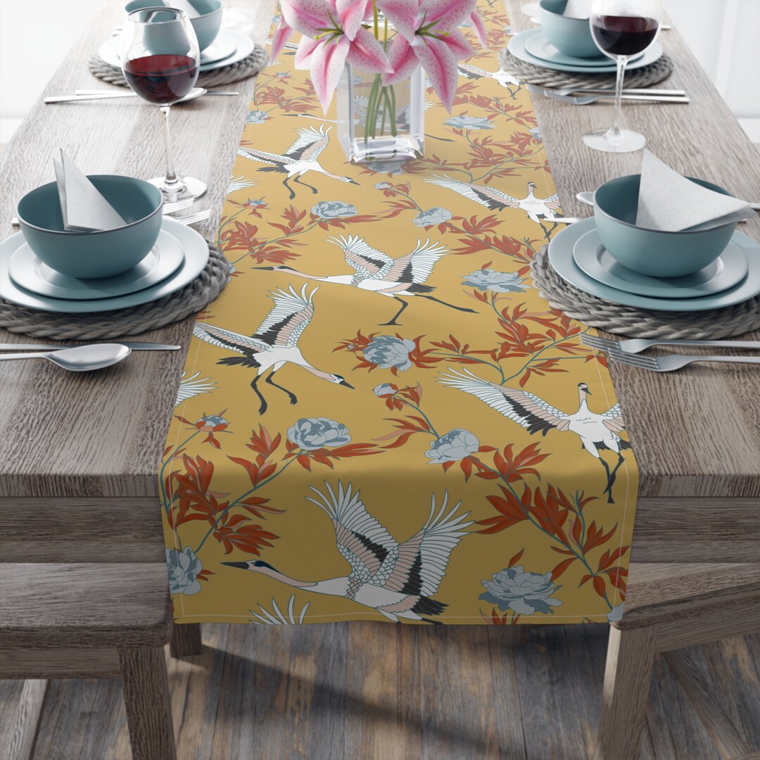 Japanese Table Runner Mustard Yellow Red Blue Table Decor Oriental