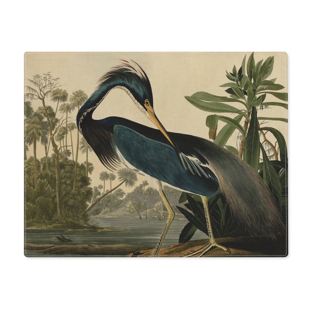Vintage Placemat Louisiana Heron Fabric Placemats Retro Art Cloth Table