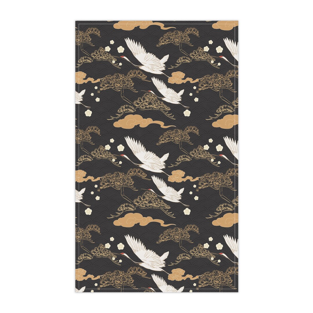 Japanese Kitchen Towel Asian Dish Towel Grey Flying Cranes Etsy