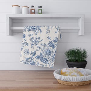 Roses Kitchen Towel Floral dish towel white blue kitchen decor flowers tea towel vintage hostess gift regency victorian housewarming elegant