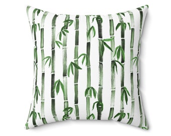 Bamboo throw pillow cover spa beauty salon green pillow case greenery asian botanical accent pillow oriental plants zen decor