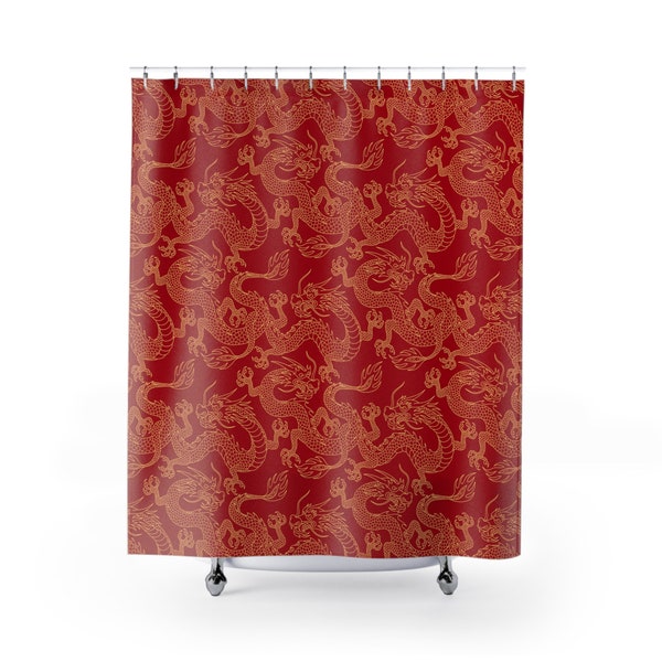 Dragon Shower Curtain Vintage Bathroom Decor chinoiserie Shower Curtain chinese bathroom decor asian home decor red yellow pattern