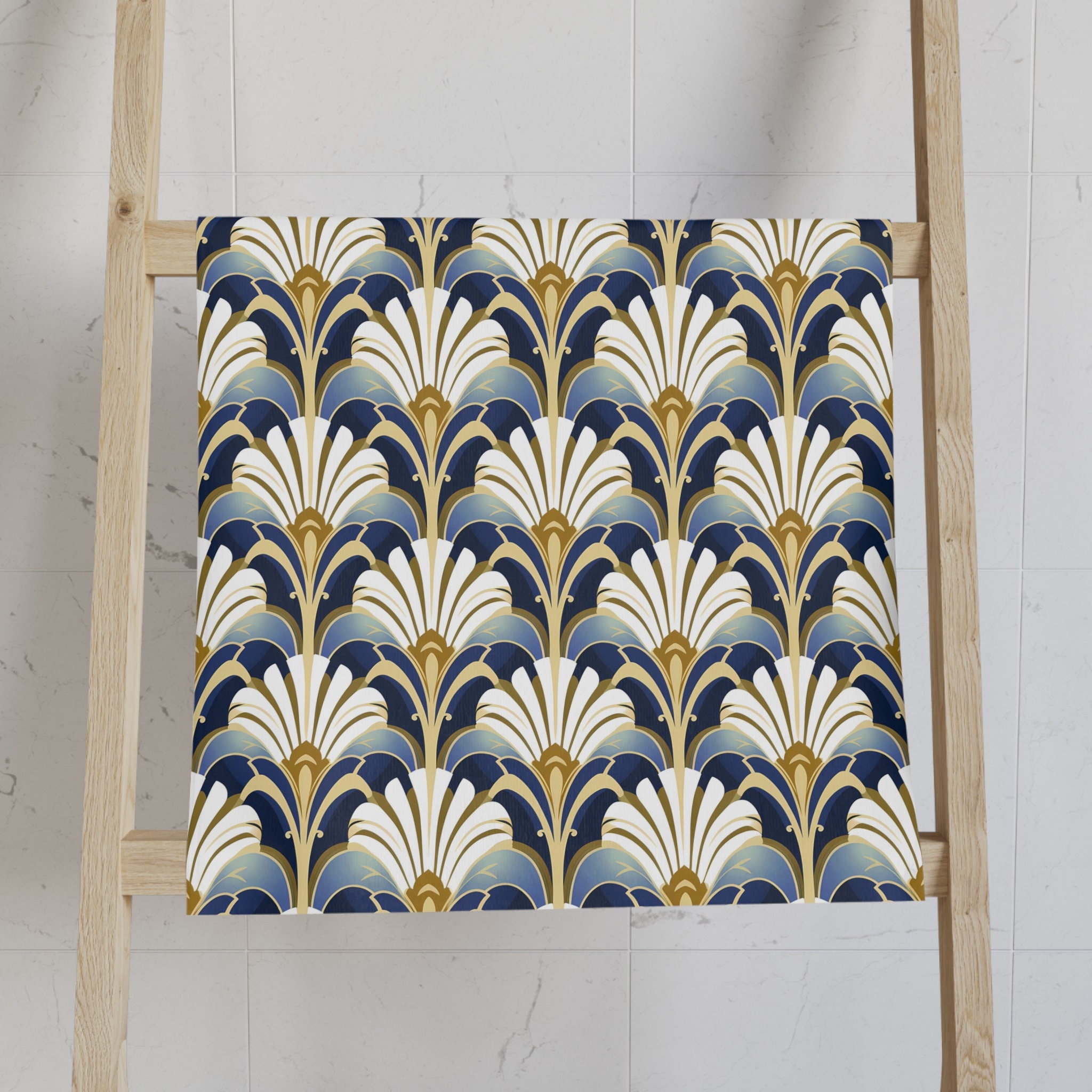 Blue and gold bath towels sale
