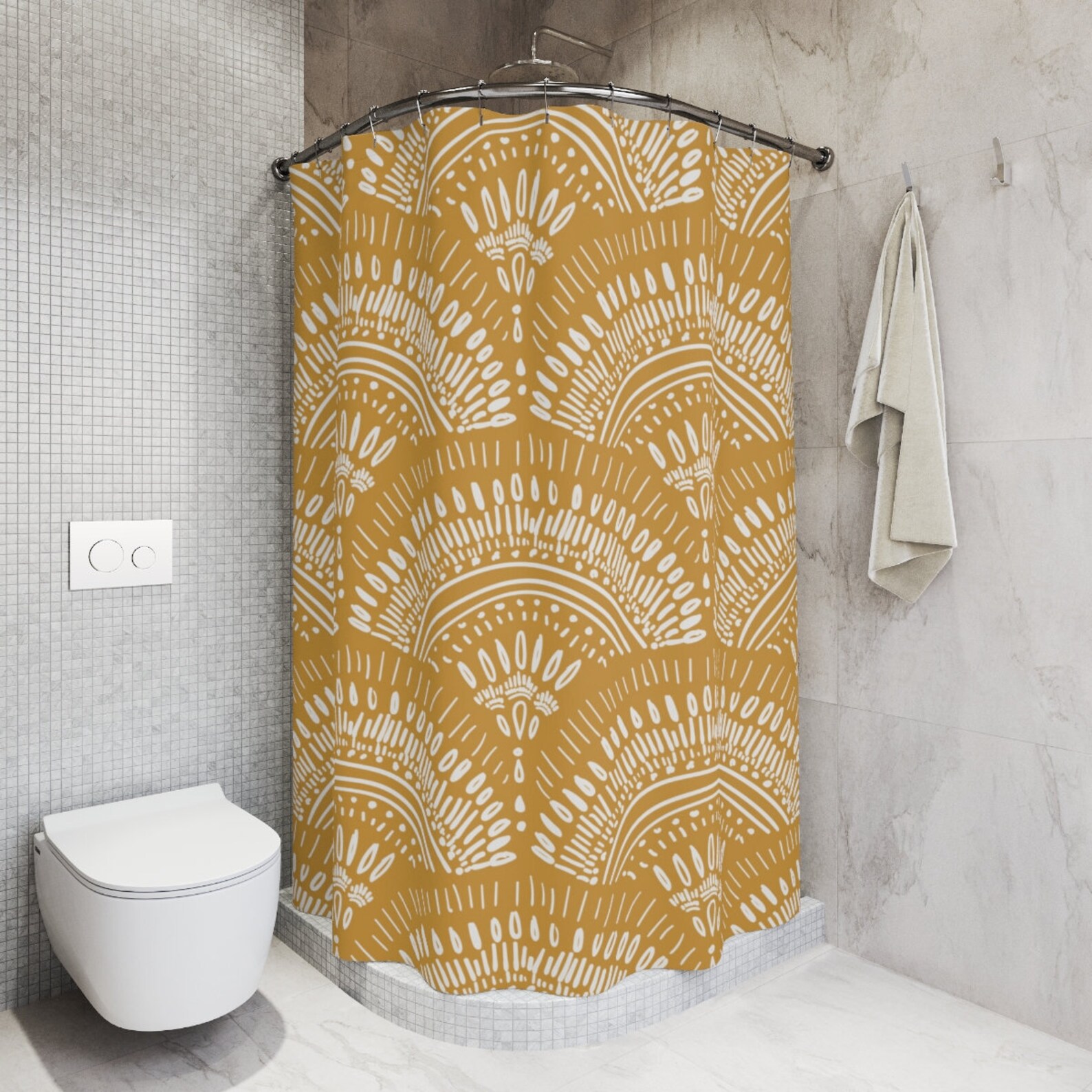 Boho Shower Curtain Mustard Yellow Bathroom Decor Boho - Etsy
