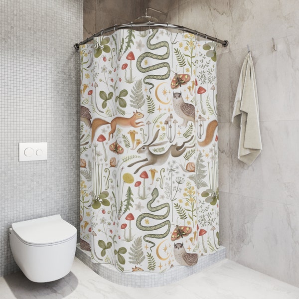 Woodland animals Shower Curtain kids bathroom decor modern shower curtains  boy girl cute bath decor curtain snake owl squirrel forest