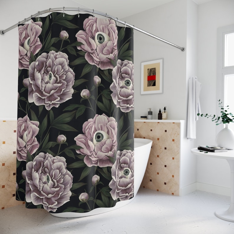 Quirky Shower Curtain Gothic Bathroom Decor Flowers With Eyes Etsy