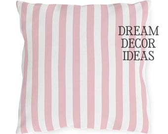 Striped Outdoor Pillow: Blush Pink & White Patio Decor