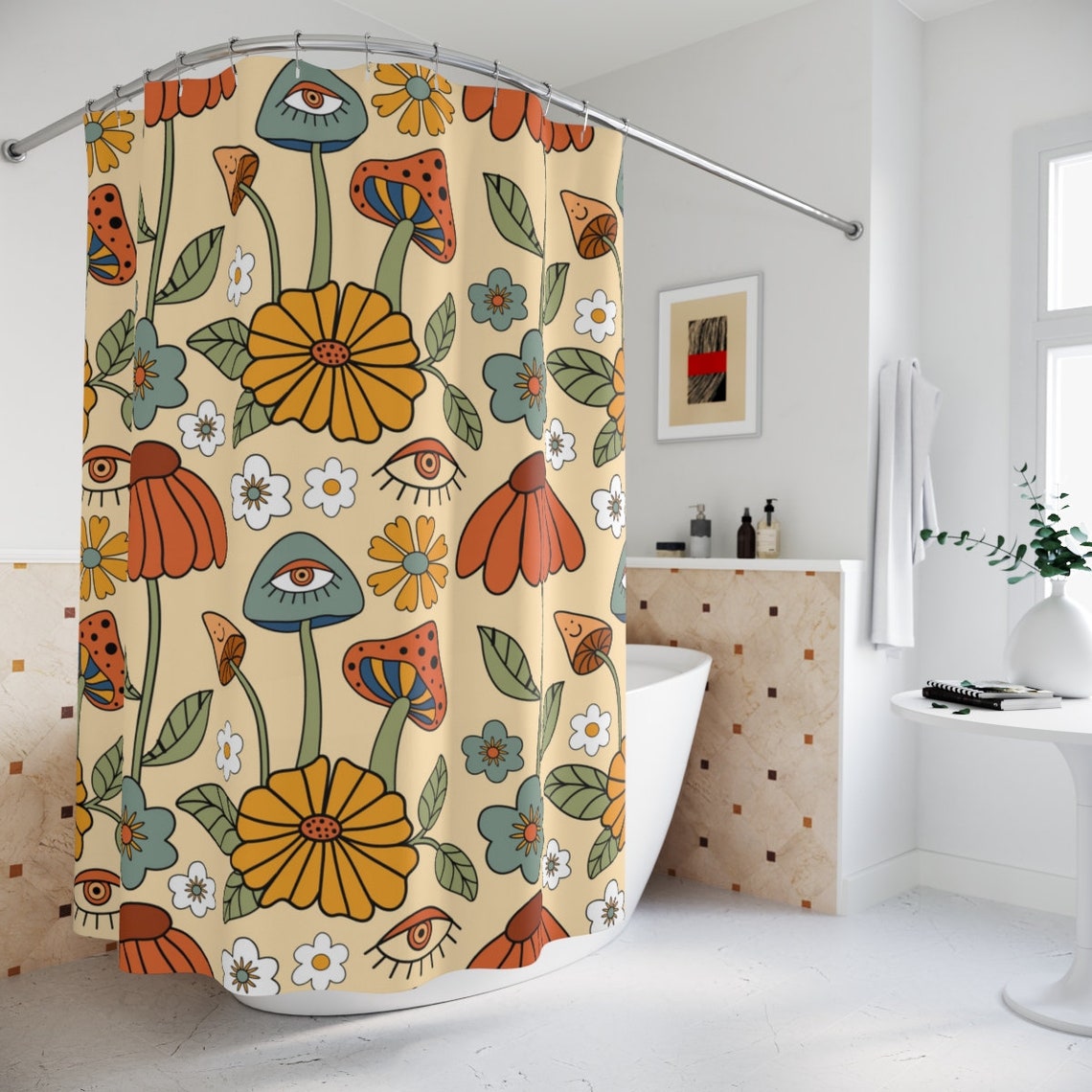 Retro Shower Curtain 70s 60s Retro Bathroom Decor Mushroom - Etsy