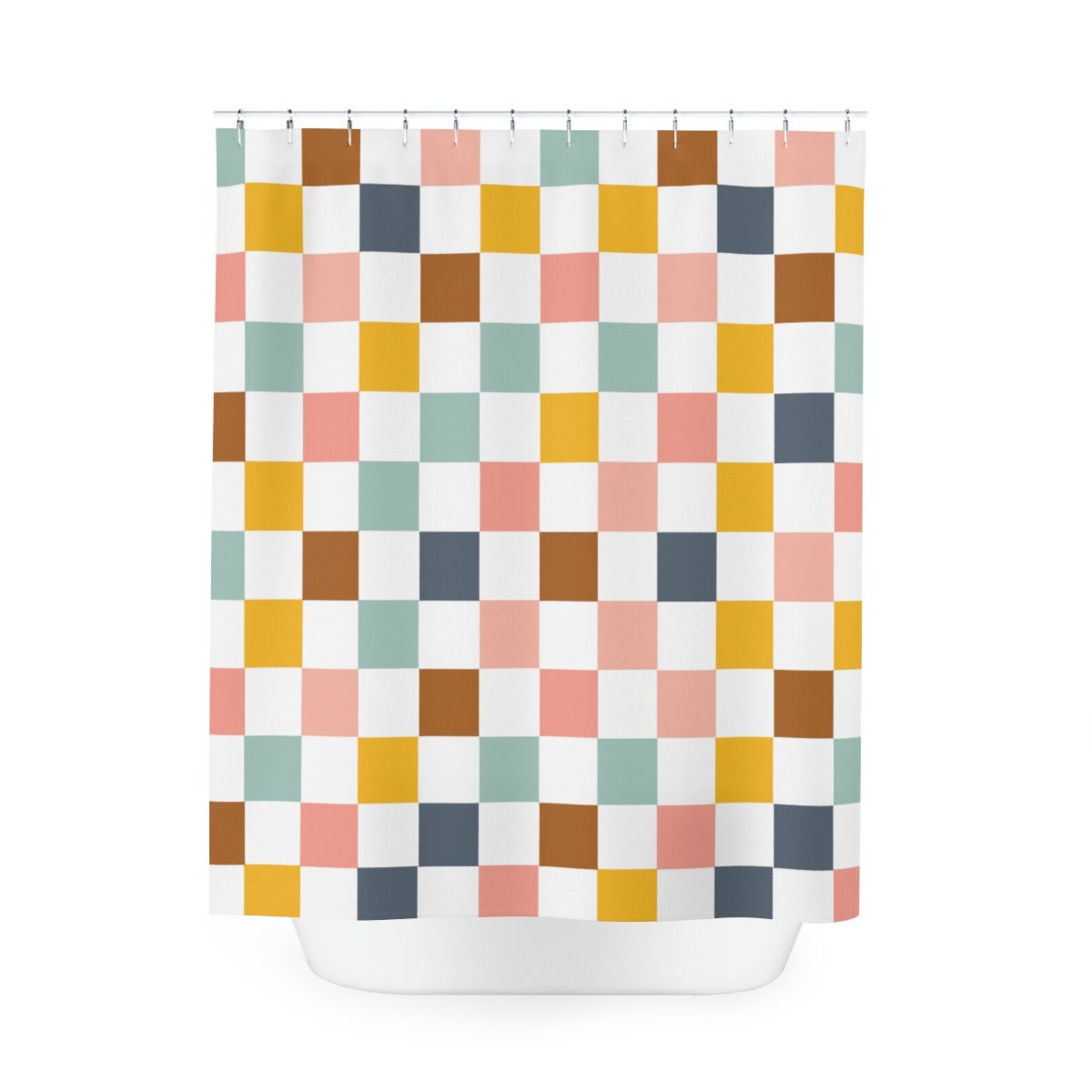 Retro Shower Curtain Vintage Bathroom Decor Checkered Shower Etsy