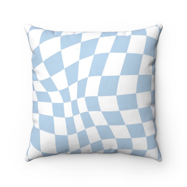 Distorted checkered throw pillow cover sky blue white pillow cover retro pillow cover geometric accent pillow vintage home decor pastel