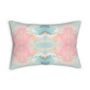 Abstract art Lumbar Throw Pillow watercolor pillow blue blush pink home decor kaleidoscope dorm bedroom mirrored art modern college SKU 0012