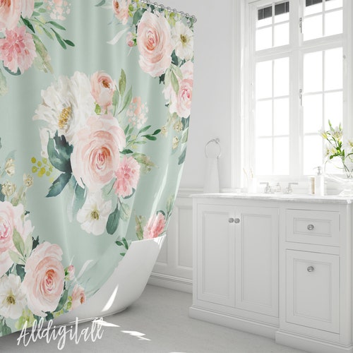 Floral Shower Curtain Modern Bathroom Decor Shabby Chic - Etsy