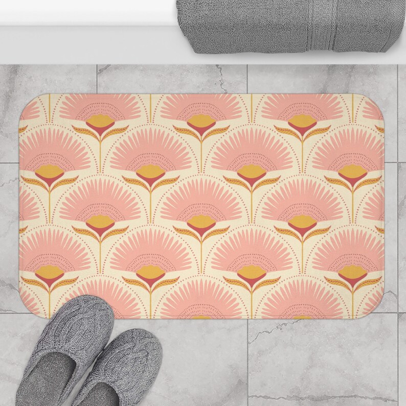 Art Deco Bath Mat Blush Pink Bath Mats Colorful Flowers Etsy