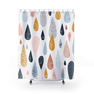 Water Shower Curtain kids bathroom decor modern shower curtains gender neutral bathroom decor rain drops bath decor colorful shower curtain