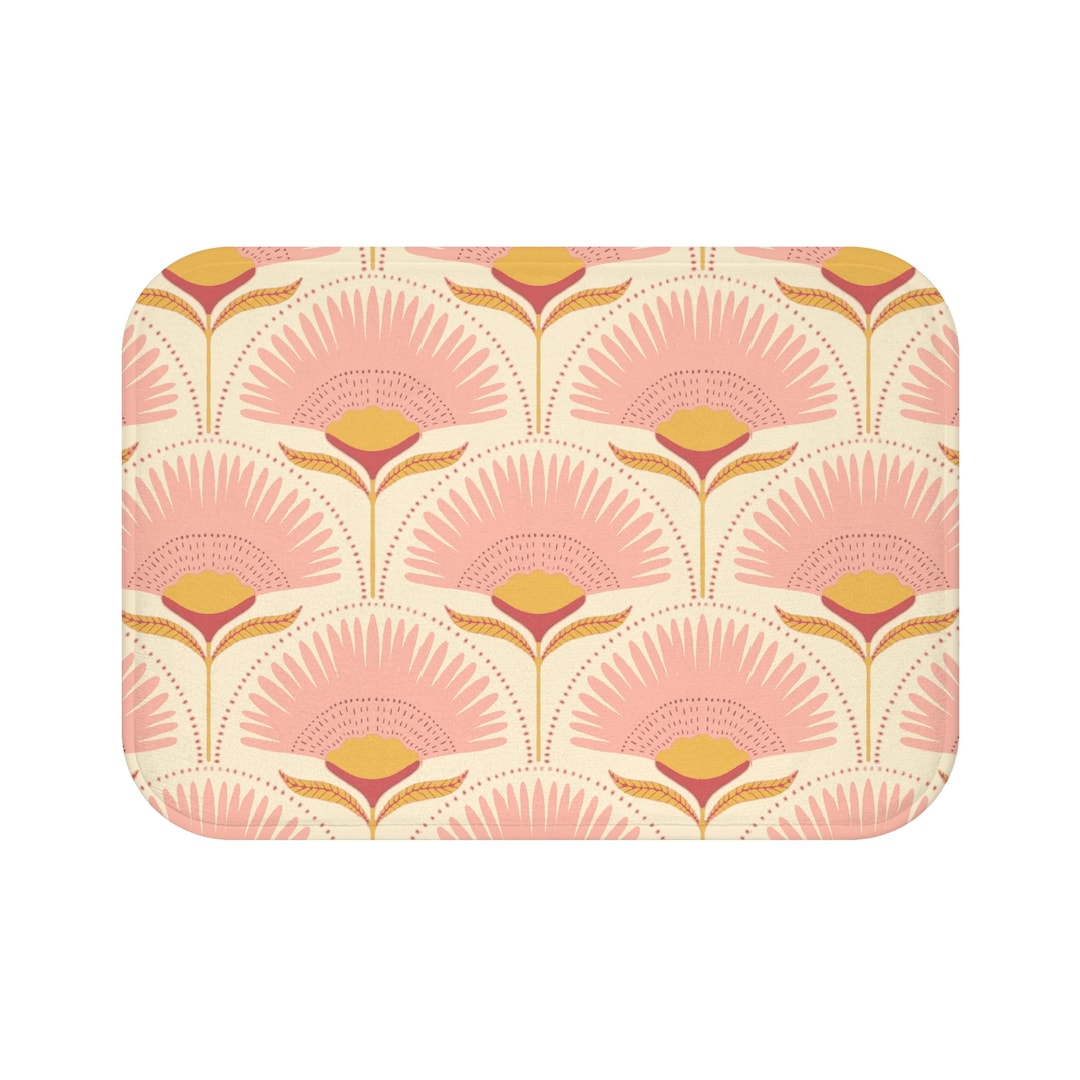 Art Deco Bath Mat Blush Pink Bath Mats Colorful Flowers Bathroom Decor
