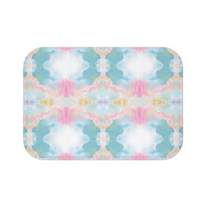 Watercolor Blush Pink & Blue Bath Mat: Modern Kaleidoscope Decor