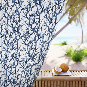 Coral reef Window Curtains coastal home decor navy blue white bedroom curtains sea living room decor ocean nursery decor beach house decor