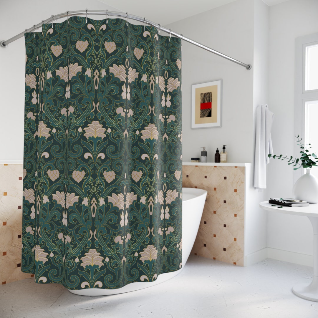 Art Deco Shower Curtain Vintage Bathroom Decor Emerald Green Shower