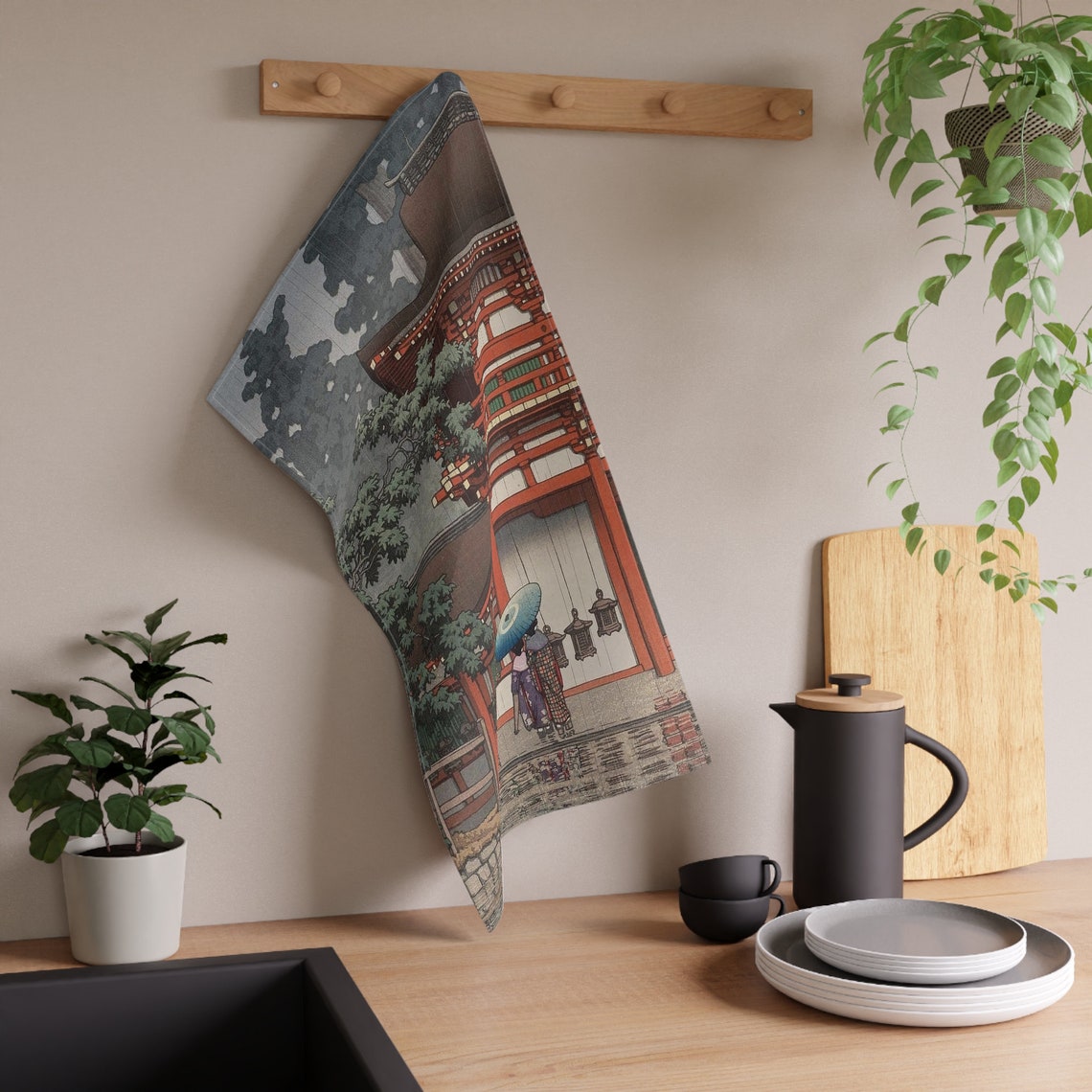 Japanese Kitchen Towel Asian Dish Towel Vintage Illustration Etsy