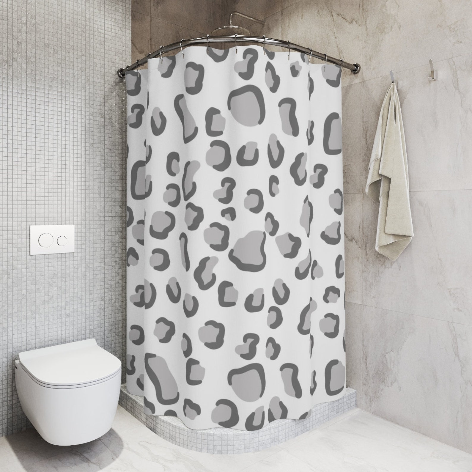 Animal Print Shower Curtain Grey Bathroom Decor Leopard Print Etsy