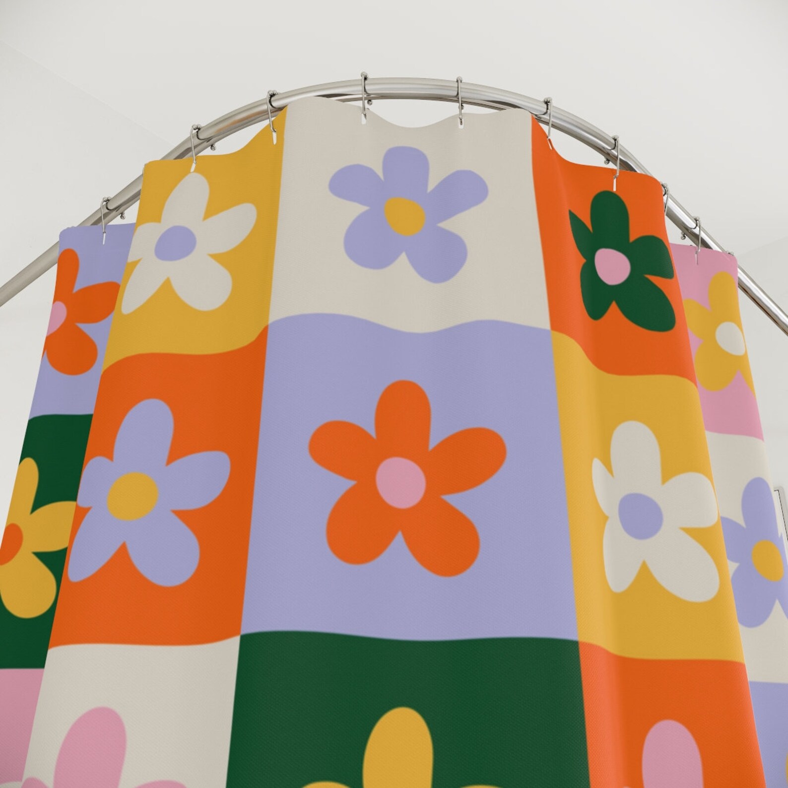 Retro Shower Curtain 70s Retro Bathroom Decor Floral Shower Etsy