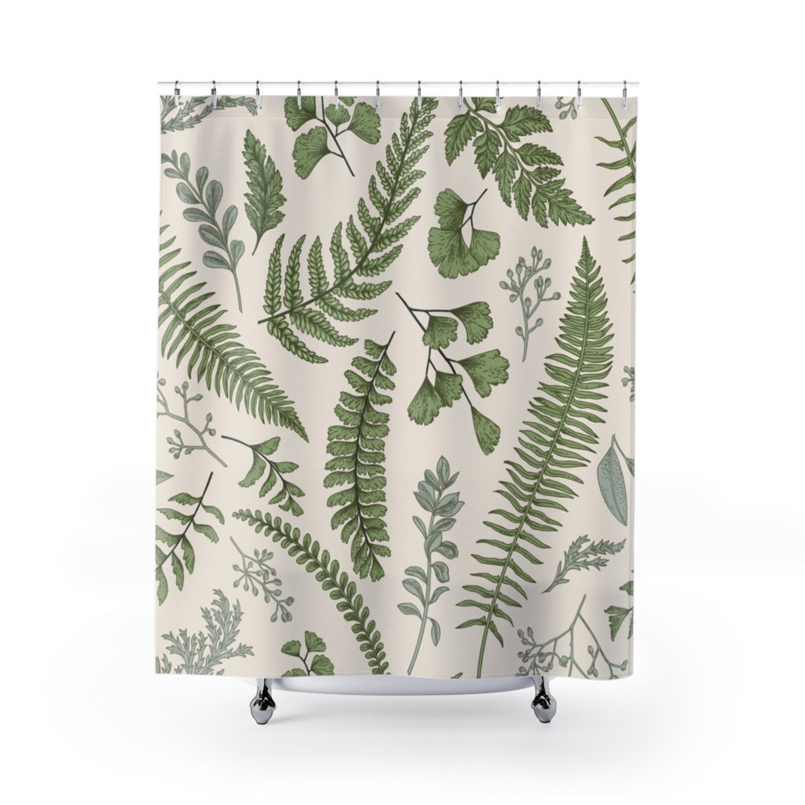 Botanical Shower Curtain Greenery Bathroom Decor Fern Bathroom Etsy