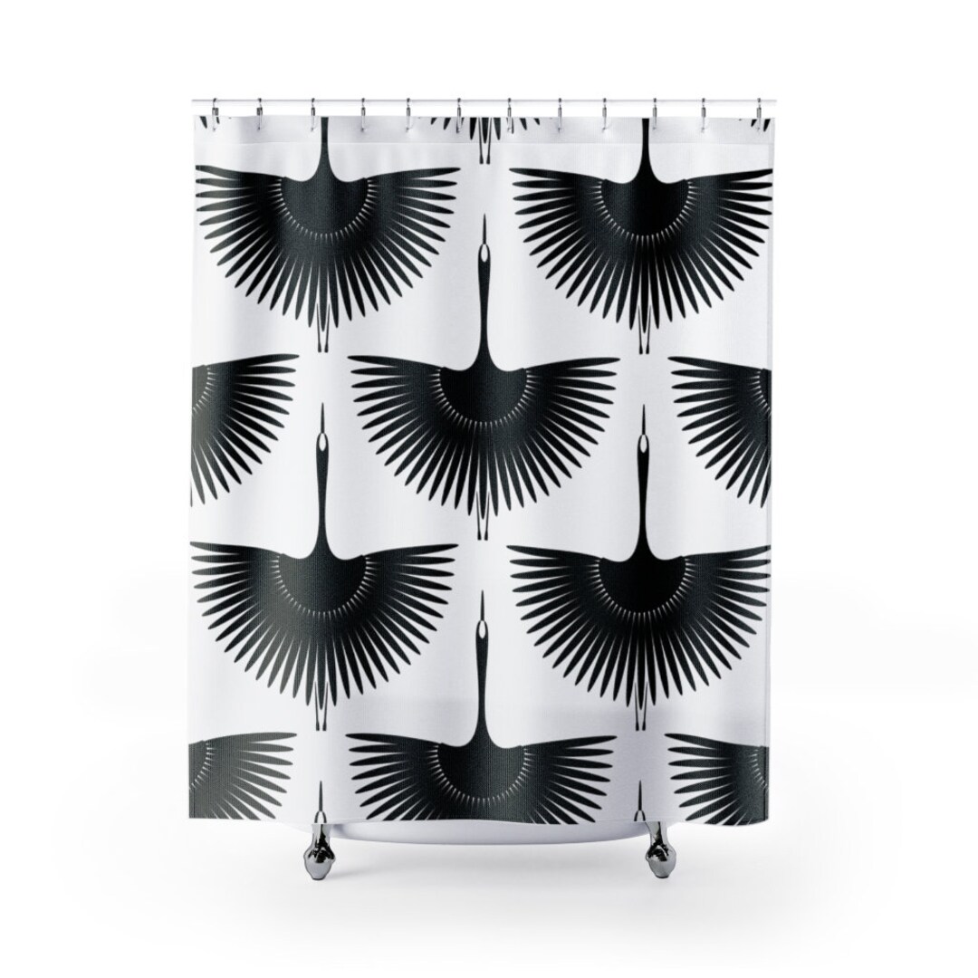 Crane Shower Curtain Vintage Bathroom Decor Japanese Birds Shower