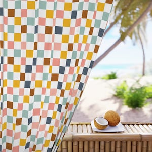 Retro Window Curtains Vintage home decor checkered mid century bedroom curtains 60s 50s living room decor groovy home decor funky pattern