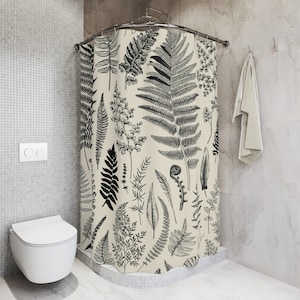 Botanical Shower Curtain woodland bathroom decor vintage shower curtains greenery bathroom decor botanical fern leaves home decor image 1