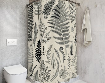 Botanical Shower Curtain woodland bathroom decor vintage shower curtains greenery bathroom decor botanical fern leaves home decor