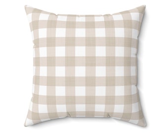 Gingham Throw Pillow Cover: Beige White Plaid, Cottagecore Decor