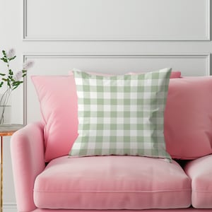 Gingham throw pillow case spring  pillow cover sage green white pillow cushion plaid accent pillow cover cottagecore home decor farmhouse