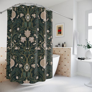 Art deco Shower Curtain Vintage Bathroom Decor emerald green Shower Curtain blush floral pattern art nouveau bath decor bold maximalist