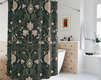 Art deco Shower Curtain Vintage Bathroom Decor emerald green Shower Curtain blush floral pattern art nouveau bath decor bold maximalist