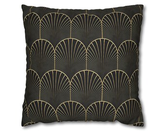Art deco throw pillow cover black gold pillow case elegant home decor gold black bedroom decor vintage accent pillow art nouveau cushions